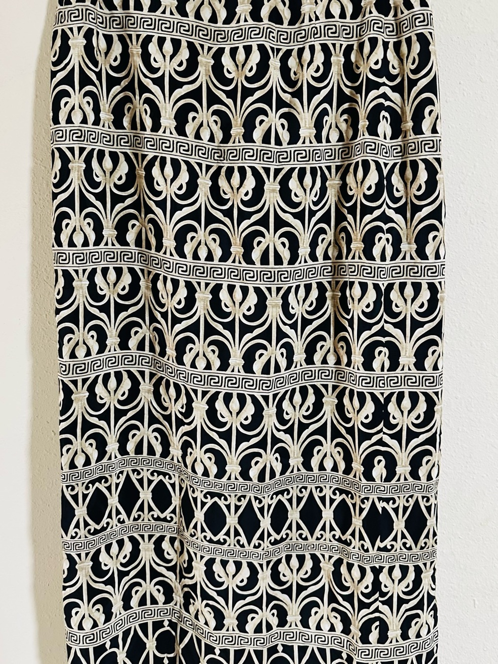 Talbots Black and Cream Silk Maxi Skirt with  Geometric Motif
